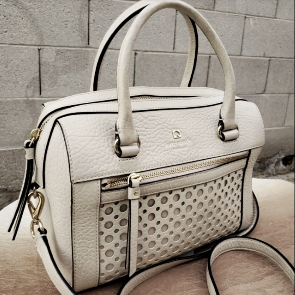 Kate Spade Delaney PerriLane Bubbles Handbag Bone Leather Two-Way Handle Satchel